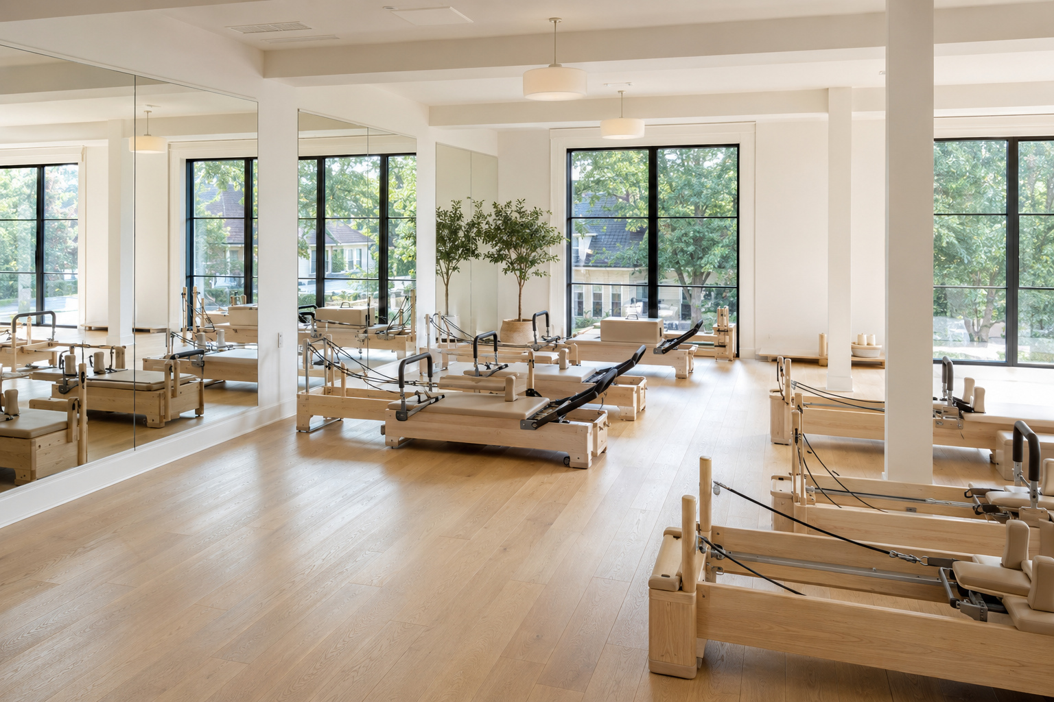 Professionally cleaned Pilates reformer studio